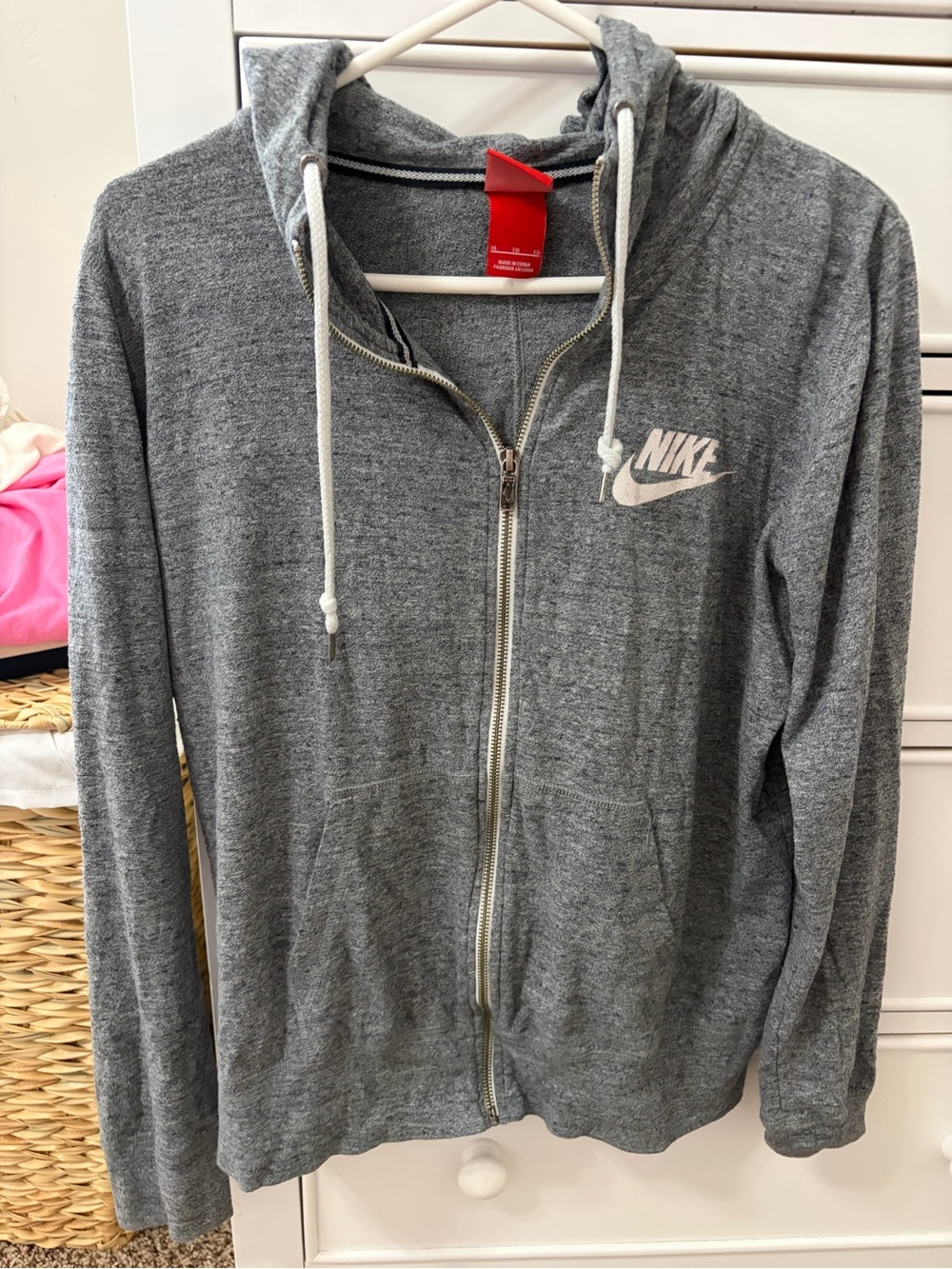 Nike Gray Full-Zip Hooded Sweatshirt with White Logo